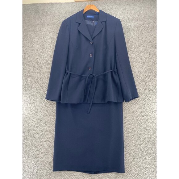 Karen Scott Suit Set Womens 8 Navy Jacket Midi Pencil Skirt Shell Top 3 Piece - Picture 1 of 16